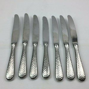 7 Dinner Knives Wallace Brooklyn Hammered 18/10